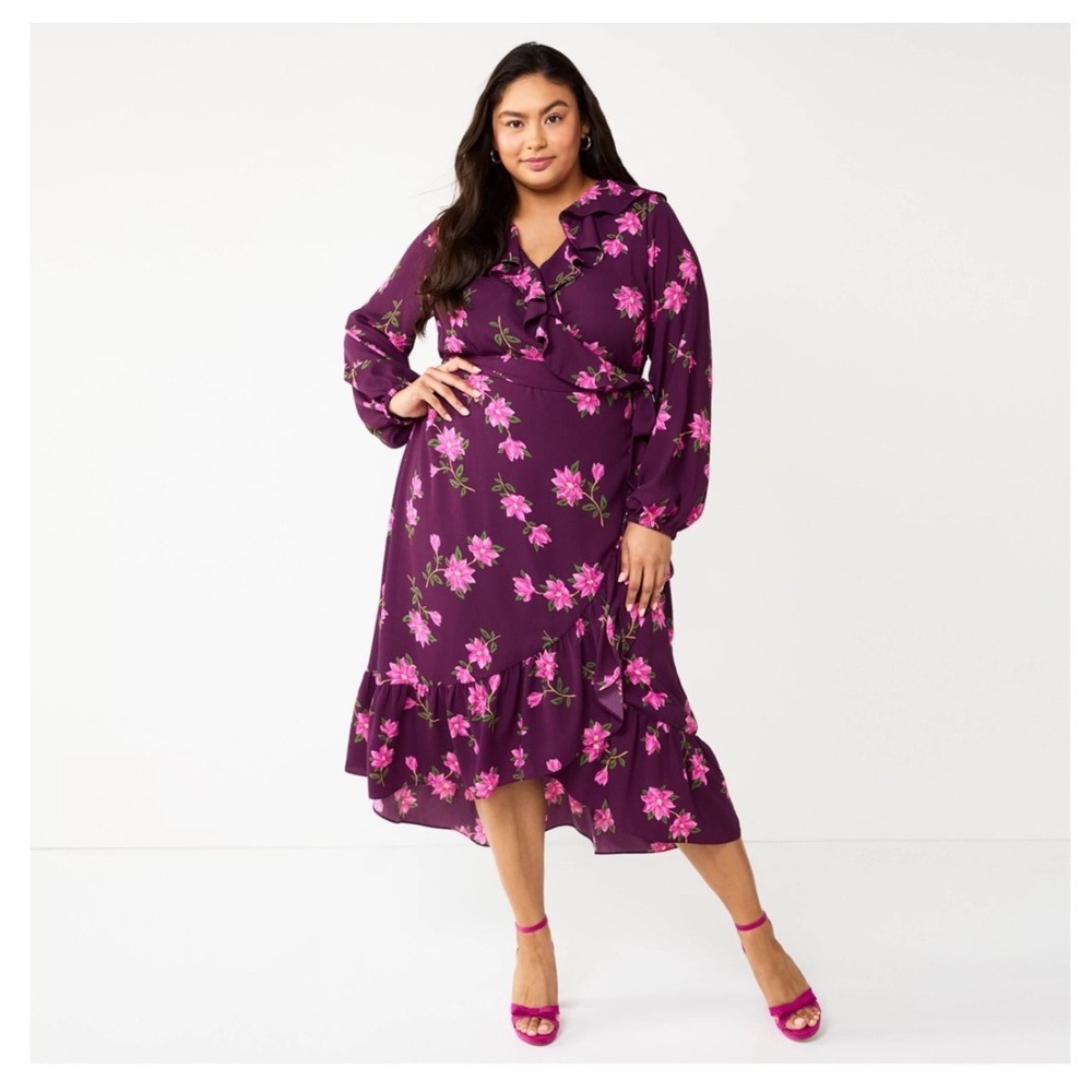 Draper James RSVP Floral Wrap Dress 2X Purple Pink Midi Cottagecore Garden Party